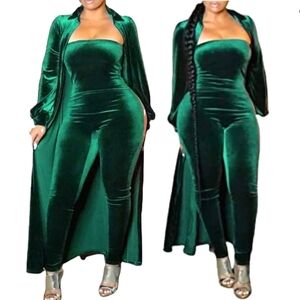 New Emerald Green Velvet Jumpsuit